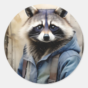 Racoon Portrait Watercolor Classic Round Sticker