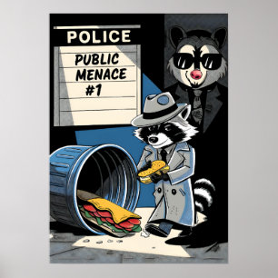 Racoon Public Menace Comic Style Art Poster