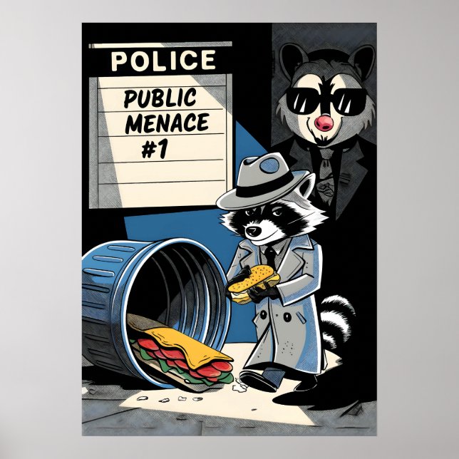 Racoon Public Menace Comic Style Art Poster (Front)