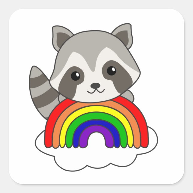 Racoon Rainbow Sweet Animals Colourful Racoon Square Sticker (Front)