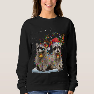 Racoon Reindeer Santa Hat Xmas Lights Christmas X Sweatshirt