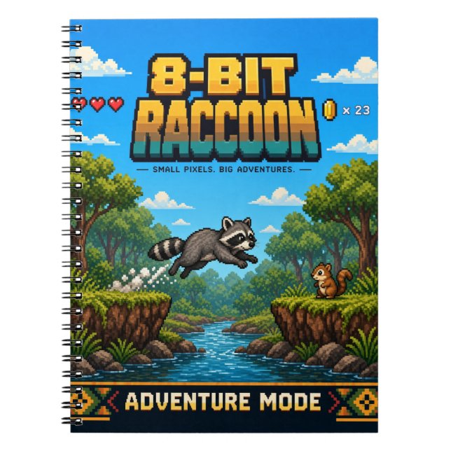 Racoon, Retro 8-Bit Pixel Art Notebook (Front)