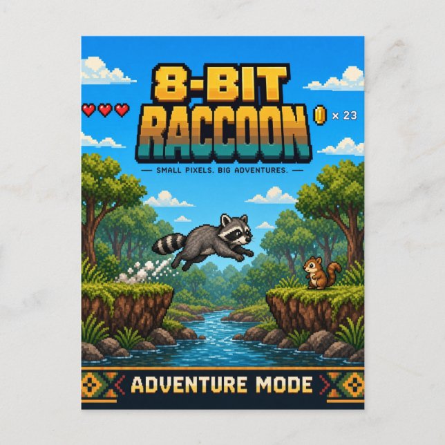 Racoon, Retro 8-Bit Pixel Art Postcard (Front)