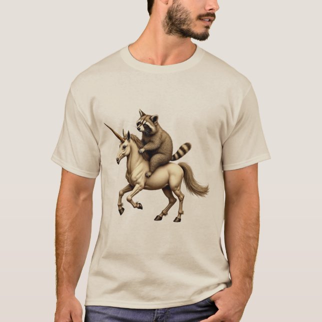 Racoon Riding a Unicorn T-Shirt – Fun Design for  (Front)
