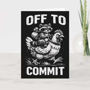 Racoon Riding Chicken Off To Commit Software Deve Card