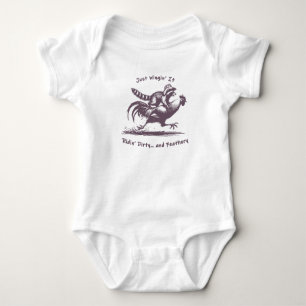 Racoon Riding Rooster – Barnyard Rodeo Cowboy Baby Bodysuit