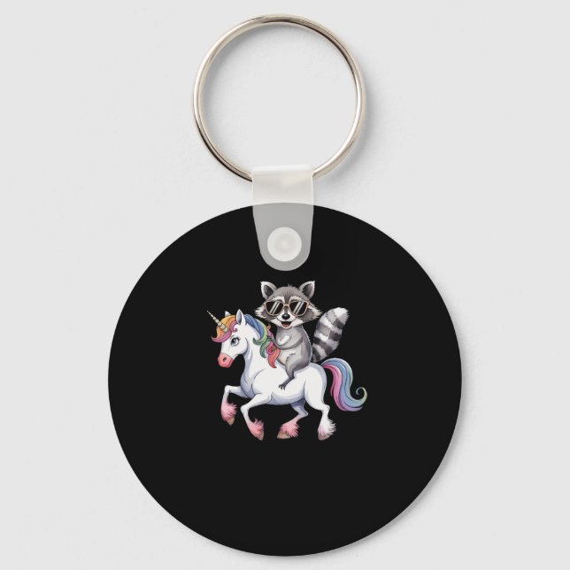 Racoon Riding Unicorn Cute Animal Fantasy For Kid Key Ring (Front)