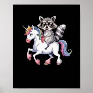 Racoon Riding Unicorn Cute Animal Fantasy For Kid Poster
