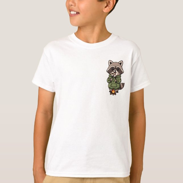 Racoon Roasting Marshmallows Kids T-Shirt (Front)