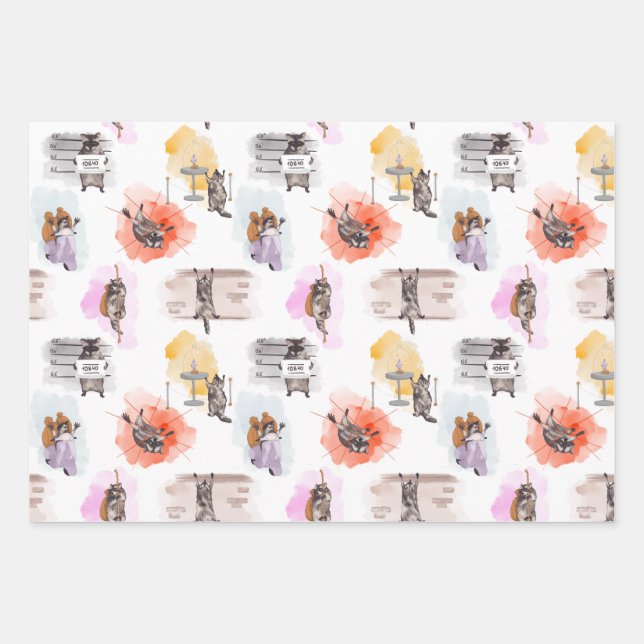 Racoon Robbing bank Wrapping Paper Sheet (Front)