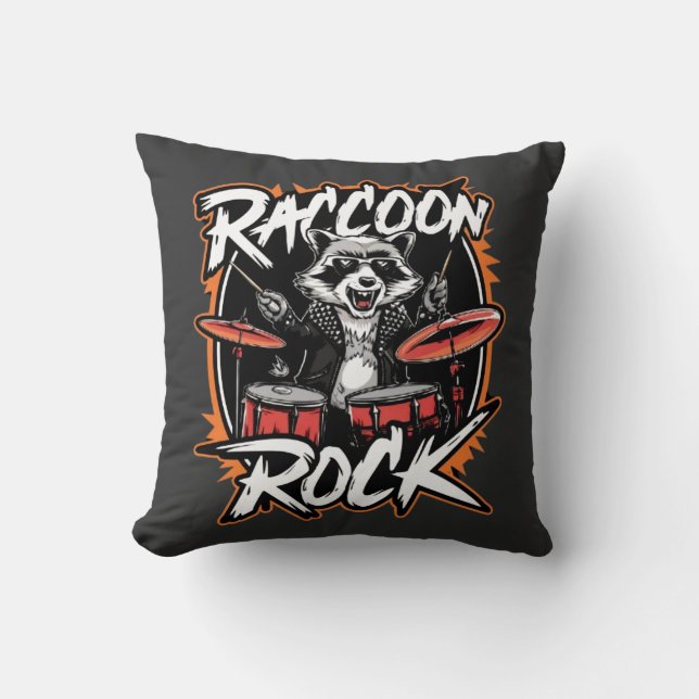 Racoon Rock T-shirt - Funny Racoon Cowboy Design Cushion (Front)