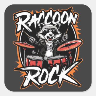 Racoon Rock T-shirt - Funny Racoon Cowboy Design Square Sticker