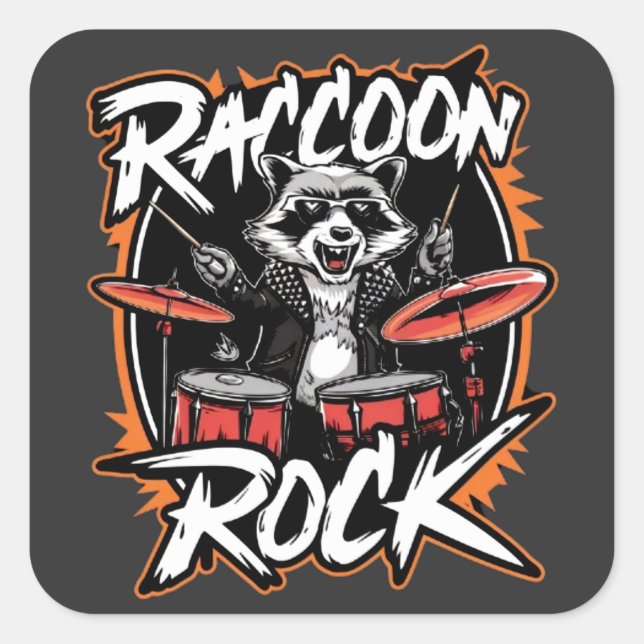 Racoon Rock T-shirt - Funny Racoon Cowboy Design Square Sticker (Front)