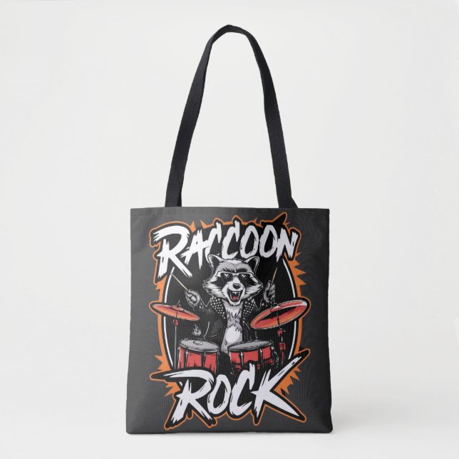 Racoon Rock T-shirt - Funny Racoon Cowboy Design Tote Bag (Front)