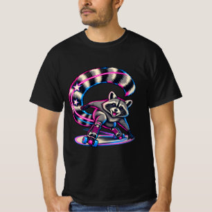 Racoon Roller Skating Neon Tail Arc T-Shirt