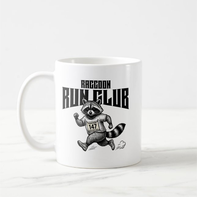 Racoon Run Club Marathon Retro Trash Panda  Coffee Mug (Left)