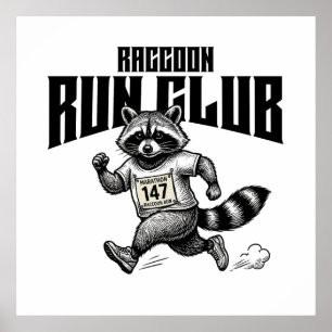 Racoon Run Club Marathon Retro Trash Panda  Poster