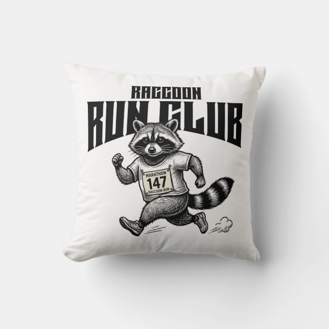 "Racoon Run Club Marathon Retro Trash Panda Runne Cushion (Front)