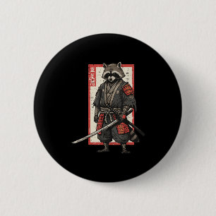 Racoon Samurai Katana Japanese Warrior Men Boys Ki 6 Cm Round Badge