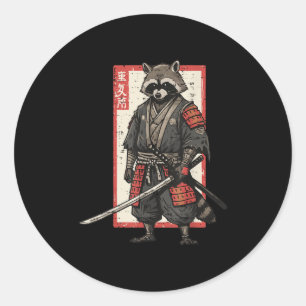 Racoon Samurai Katana Japanese Warrior Men Boys Ki Classic Round Sticker