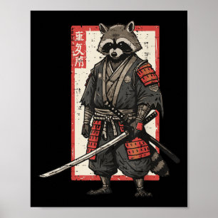 Racoon Samurai Katana Japanese Warrior Men Boys Ki Poster