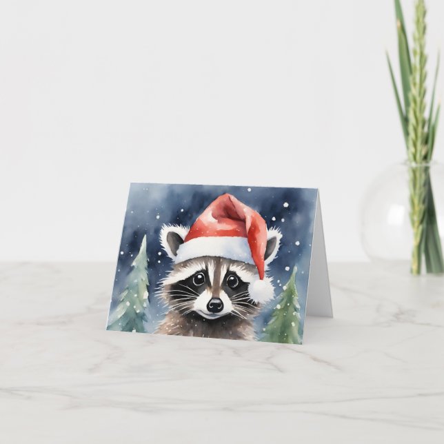 Racoon Santa Christmas Card (Front)