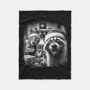Racoon Santa Funny Cat Taking Selfie Christmas Xma Fleece Blanket