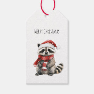 Racoon Santa Hat Christmas Gift Tags