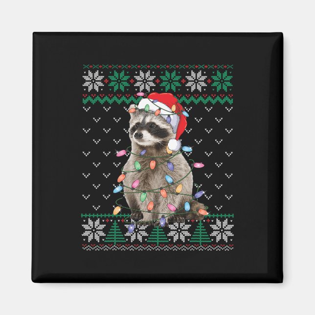 Racoon Santa Hat Christmas Ugly Sweater Animals L Magnet (Front)