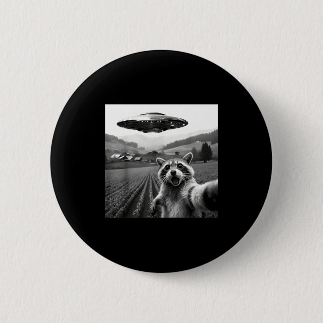 Racoon Selfie With Alien Ufo Funny Racoon Alien Bi 6 Cm Round Badge (Front)