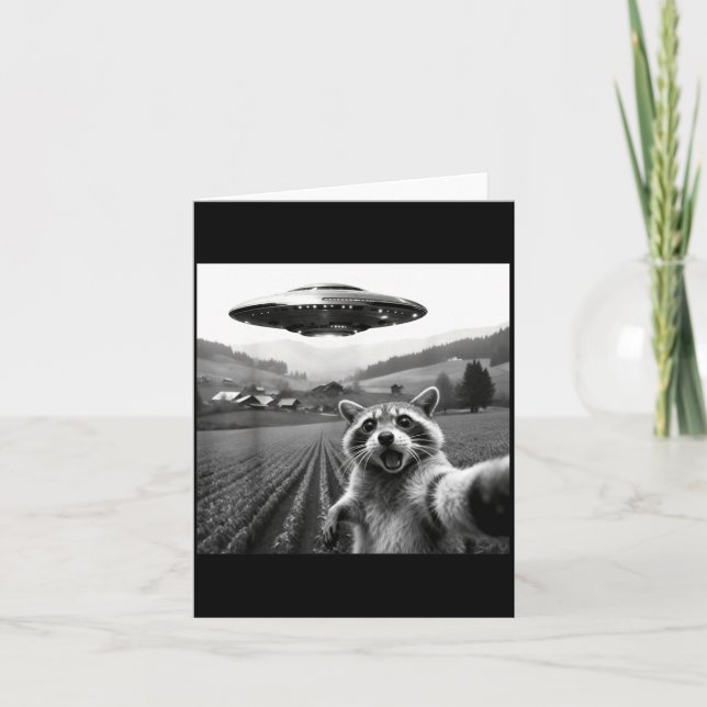 Racoon Selfie With Alien Ufo Funny Racoon Alien Bi Card (Front)