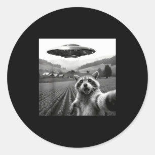 Racoon Selfie With Alien Ufo Funny Racoon Alien Bi Classic Round Sticker