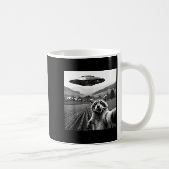 Racoon Selfie With Alien Ufo Funny Racoon Alien Bi Coffee Mug (Right)