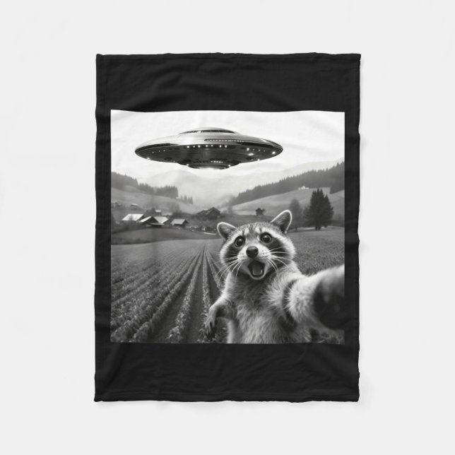 Racoon Selfie With Alien Ufo Funny Racoon Alien Bi Fleece Blanket (Front)