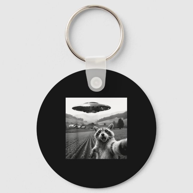 Racoon Selfie With Alien Ufo Funny Racoon Alien Bi Key Ring (Front)
