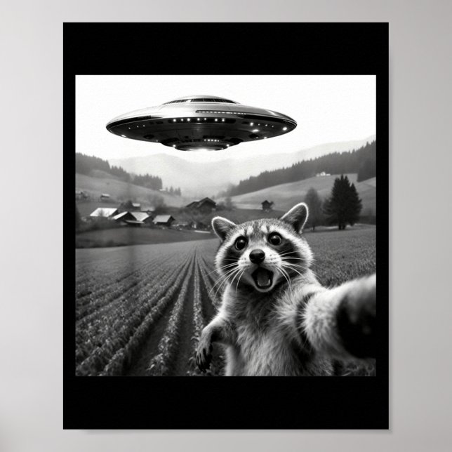Racoon Selfie With Alien Ufo Funny Racoon Alien Bi Poster (Front)