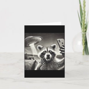Racoon Selfie With Alien UFO Funny Racoon Card