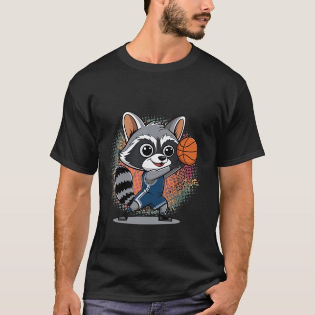 racoon shooting playing basketball T-Shirt (Front)