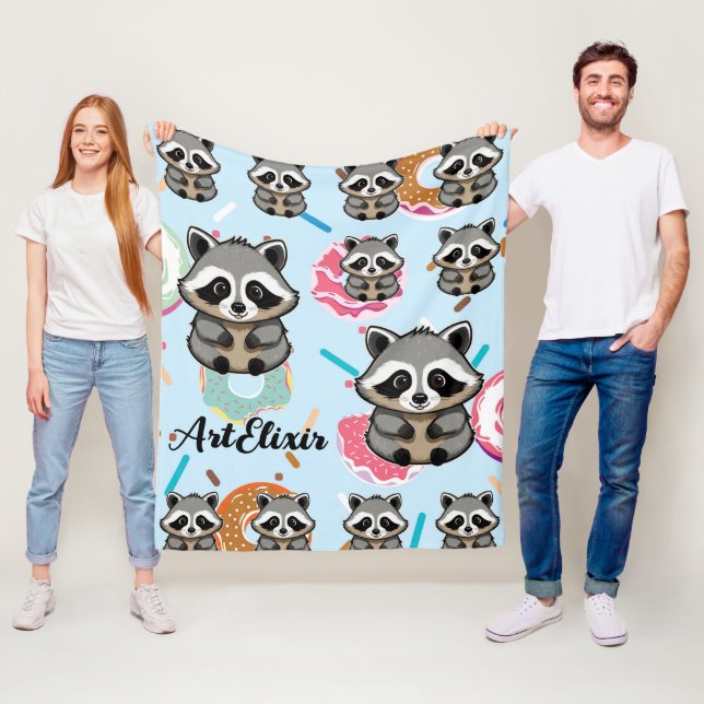 Racoon Sitting Sweet Background Print  Fleece Blanket (In Situ)