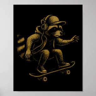 Racoon Skateboardin Digital Art Print Skateboard R