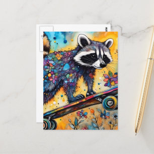 Racoon Skateboarding Postcard