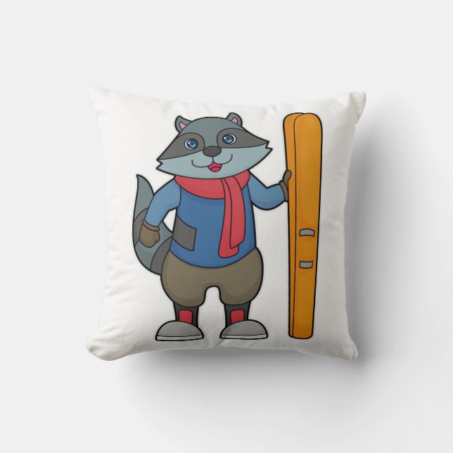 Racoon Skier Ski Cushion (Front)