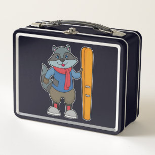 Racoon Skier Ski Metal Lunch Box