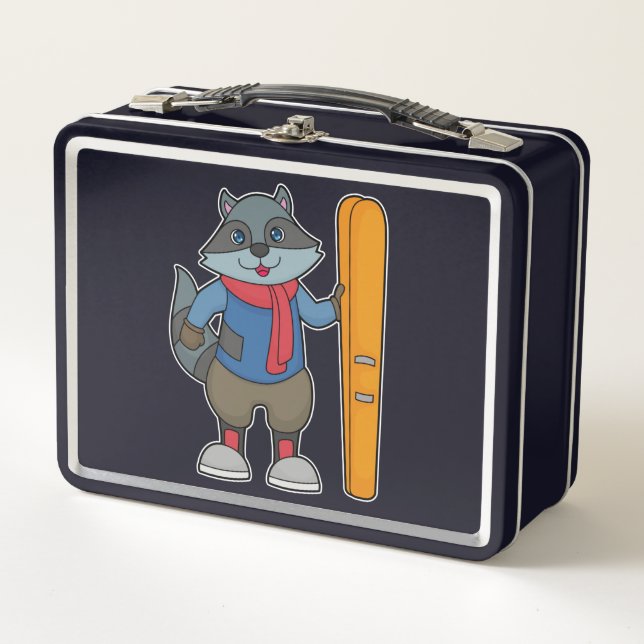 Racoon Skier Ski Metal Lunch Box (Front)