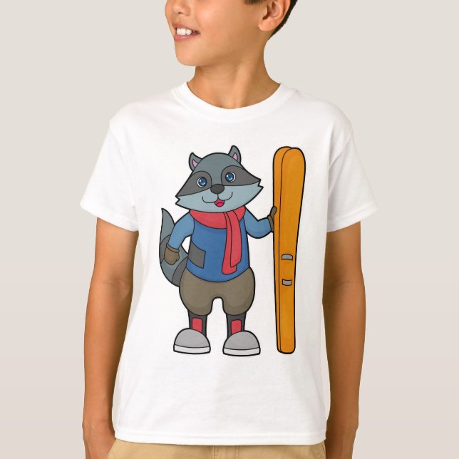 Racoon Skier Ski T-Shirt (Front)