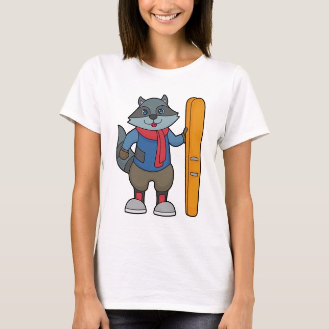 Racoon Skier Ski T-Shirt (Front)