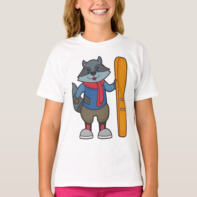 Racoon Skier Ski T-Shirt (Front)