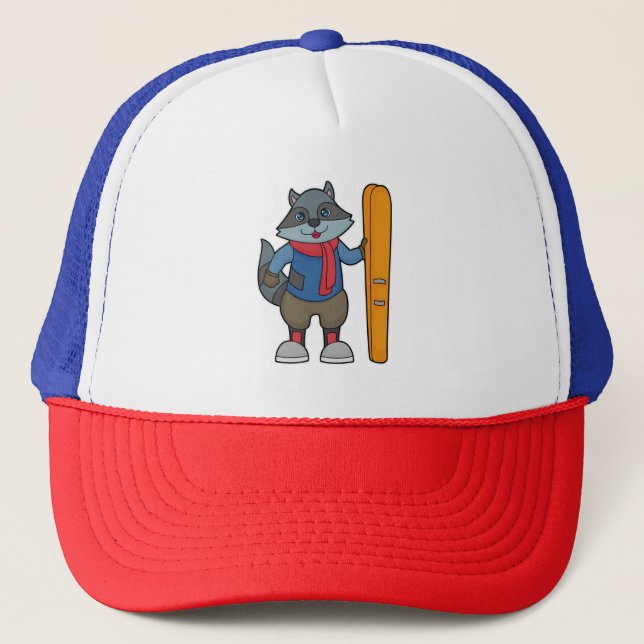 Racoon Skier Ski Trucker Hat (Front)