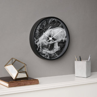 Racoon Skull Black and White Photography Clock