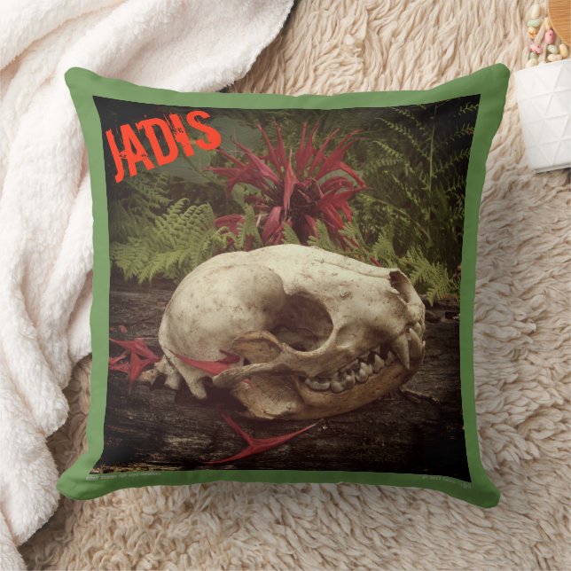 Racoon Skull On Old Log Ferns And Red Bee Balm Cushion (Blanket)